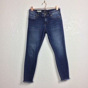 Kut from the Kloth ankle skinny jeans raw fray hem